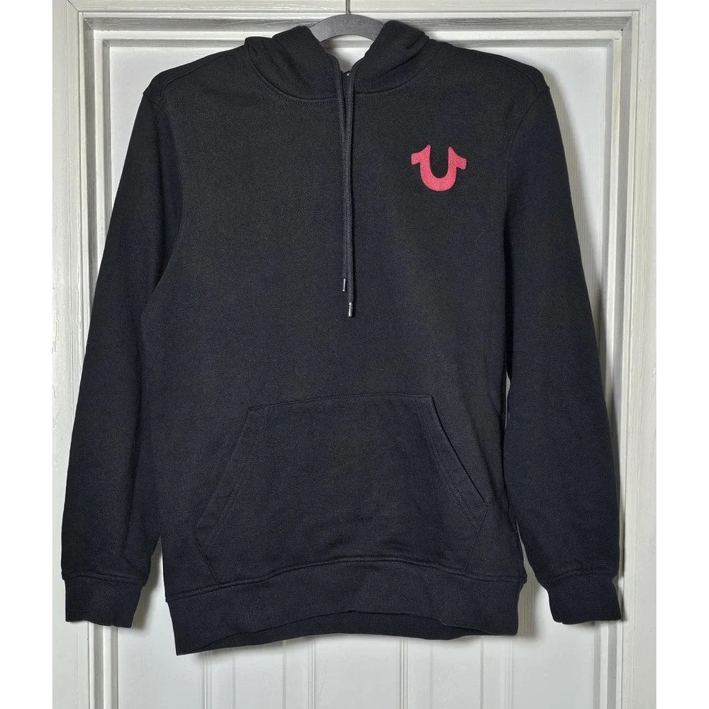 True Religion Hoodie Sweatshirt Size Small Black‎ Pullover Velvet Back Logo